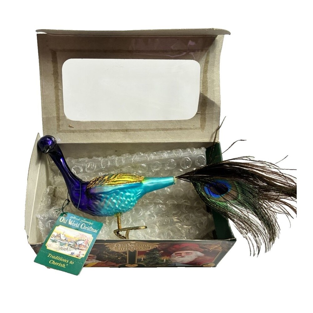 Old World Christmas Magnificent Peacock Ornament Clip Bird OWC Box Vintage 2001